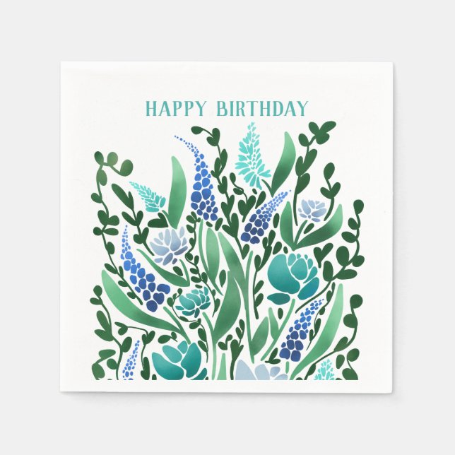 Serviette En Papier Naples florales violettes d'anniversaire (Devant)
