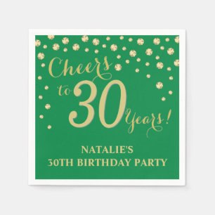 Serviette En Papier Naples Green and Gold Diamond pour la fête du 30e