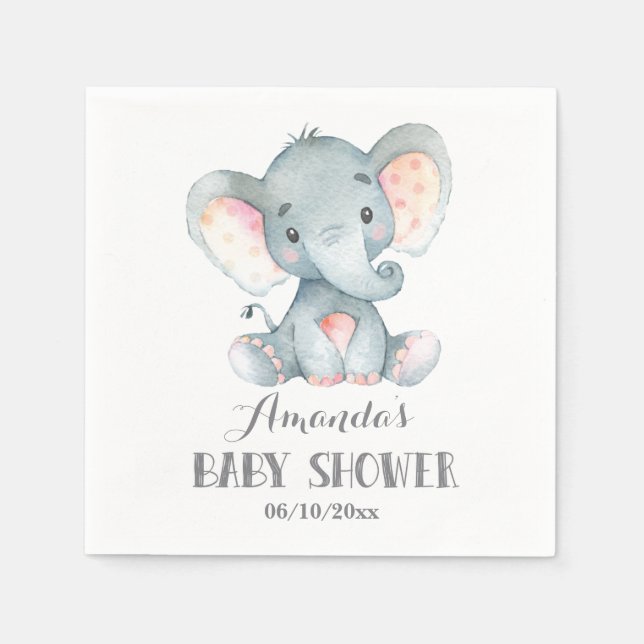 Serviette En Papier Naples gris Baby shower éléphant (Devant)