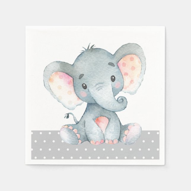 Serviette En Papier Naples gris Baby shower éléphant (Devant)