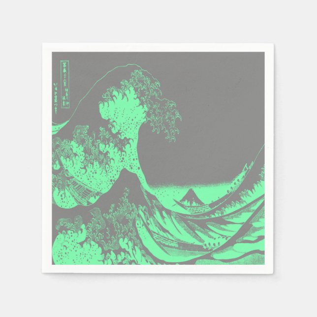 Serviette En Papier Naples Gris et Vert Vague Great Seafoam (Devant)