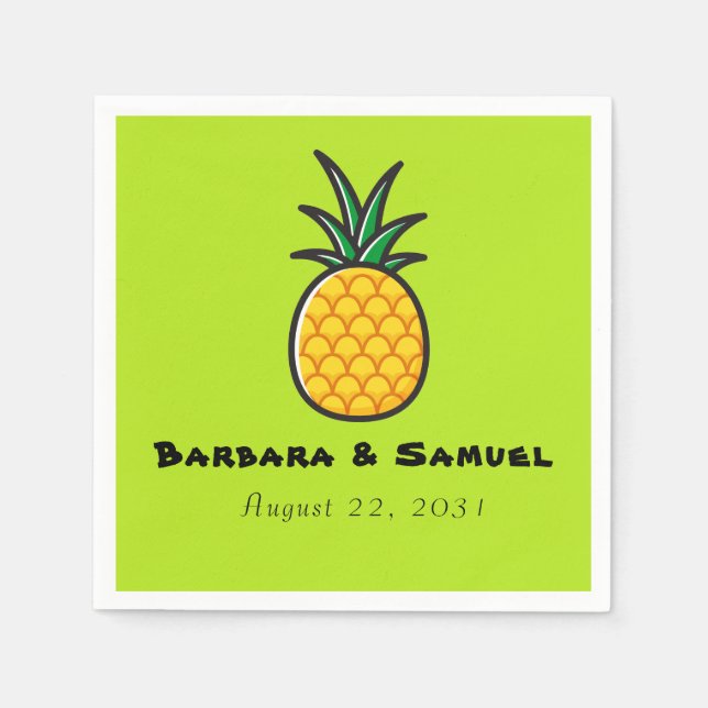 Serviette En Papier Naples Mariage Tropical Personnalisé Ananas (Devant)