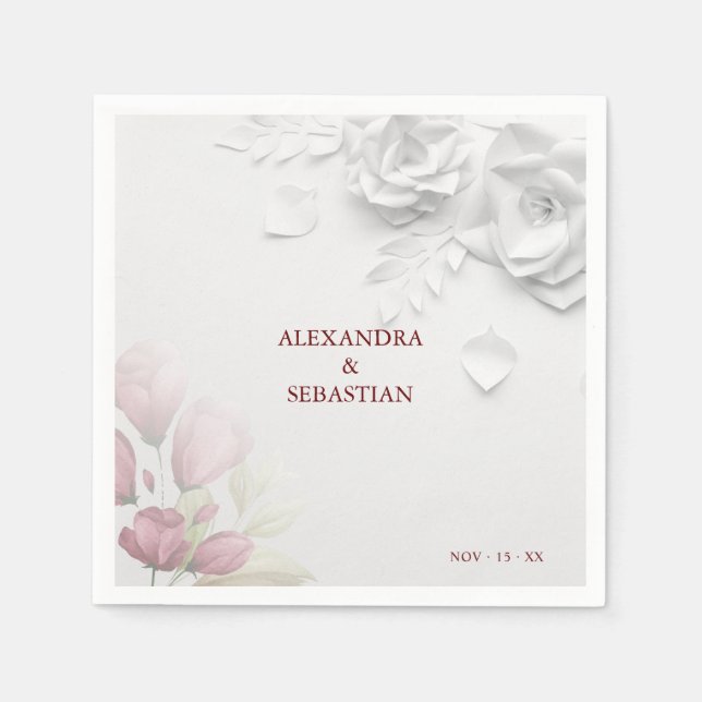 Serviette En Papier Naples Roses florales Mariages (Devant)