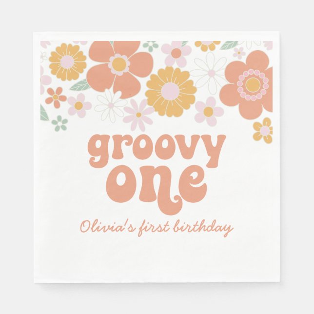 Serviette En Papier Naples super un rétro Floral premier anniversaire (Devant)
