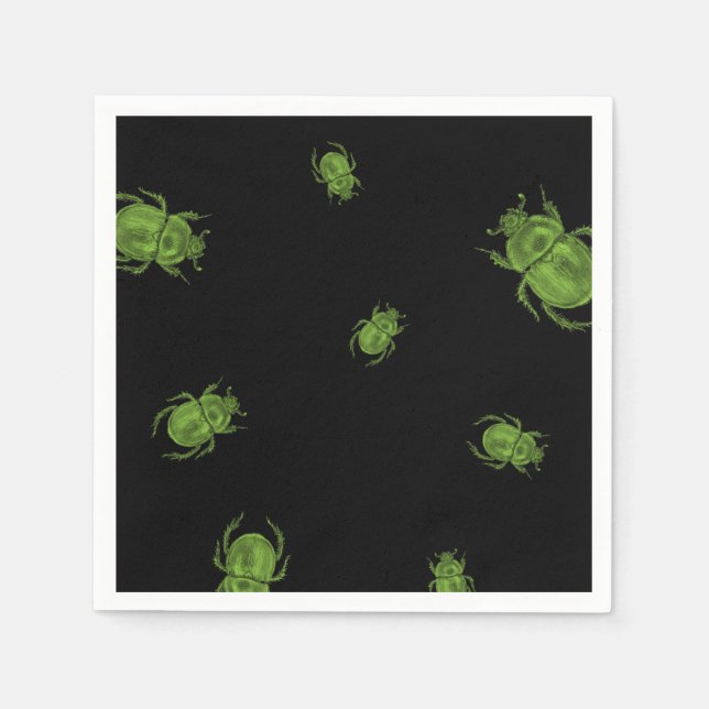 Serviette En Papier Napoléon d'Halloween noir avec coléoptères verts (Devant)