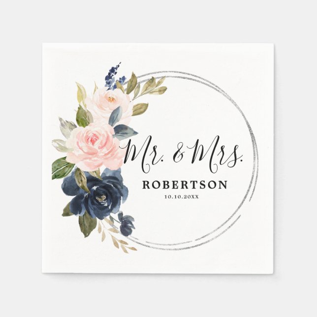 Serviette En Papier Nappe de mariage bleu marine poussiéreux rose arge (Devant)