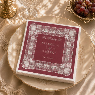 Serviette En Papier Nappe en dentelle rouge profond pour mariage à l'a