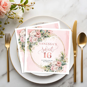 Serviette En Papier Nappes Chic Blush Rose Fleurs Sweet Sixteen