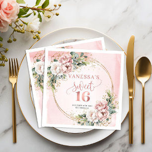 Serviette En Papier Nappes Chic Boho Rose Gold Végétal Sweet Sixteen