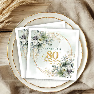 Serviette En Papier Nappes de fête d'anniversaire 80 ans Romantique Ve