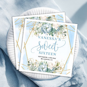 Serviette En Papier Nappes en aquarelle bleu et or pour un 16e anniver