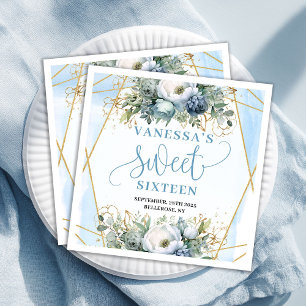 Serviette En Papier Nappes Fleuris Bleu et Or pour un Sweet Sixteen Él