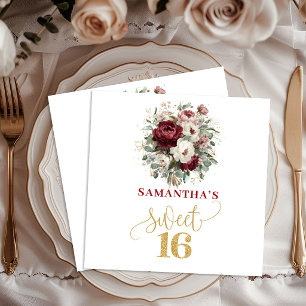 Serviette En Papier Nappes Fleurs Rose Bourgogne Sweet 16 Tendance