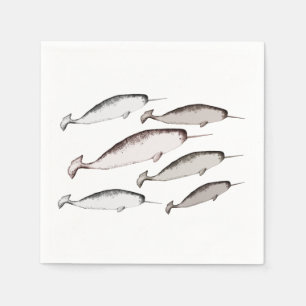 Serviette En Papier Narwhal Swim - Narwhal Whale Lover Cadeau Blanc
