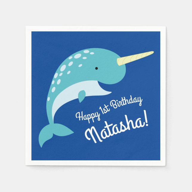 Serviette En Papier Narwhals Ocean Cute 1er Anniversaire Thème de fête (Devant)