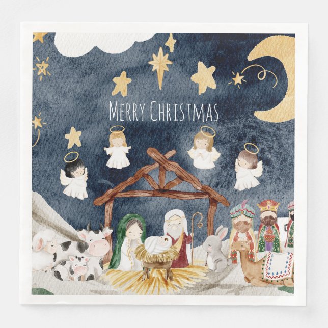 Serviette En Papier Nativité chrétienne personnalisée pour enfants de  (Devant)