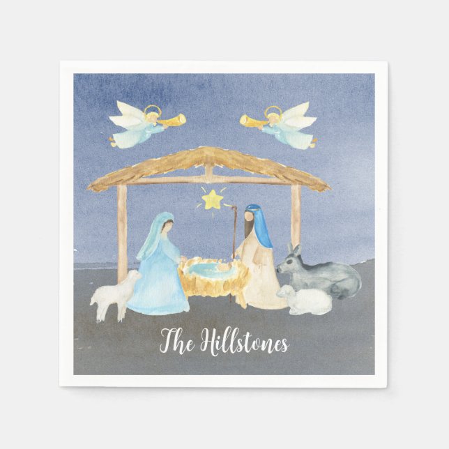 Serviette En Papier Nativité de la aquarelle Noël (Devant)