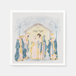 Serviette En Papier Nativité or et bleu