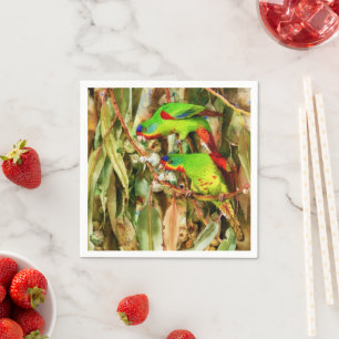 Serviette En Papier Nature tropicale Parrots Oiseaux verts