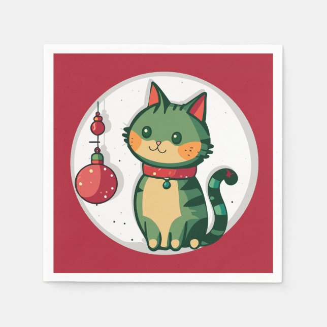 Serviette En Papier Naughty Christmas Chat Fête de Noël (Devant)