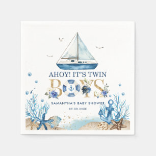 Serviette En Papier Nautical Blue Boat Ahoy C'est Twin Boys Baby showe