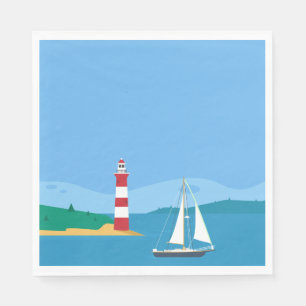 Serviette En Papier Nautical Blue Sailboat & Lighthouse Party
