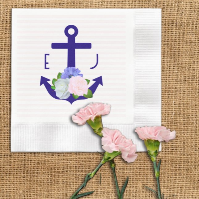 Serviette En Papier Nautical Floral Stripes Wedding (Créateur téléchargé)