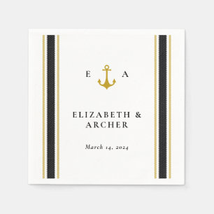Serviette En Papier Nautical Monogram Mariage Cocktail Napkin