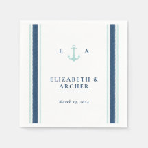 Nautical Monogram Mariage Cocktail Napkin