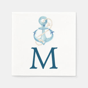 Serviette En Papier Nautical Navy Monogram Cocktail Napkin