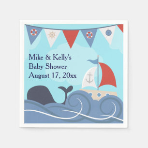 Serviette En Papier Nautical Sailboat Beach Ocean Whale Baby shower