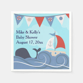 Serviette En Papier Nautical Sailboat Beach Ocean Whale Baby shower