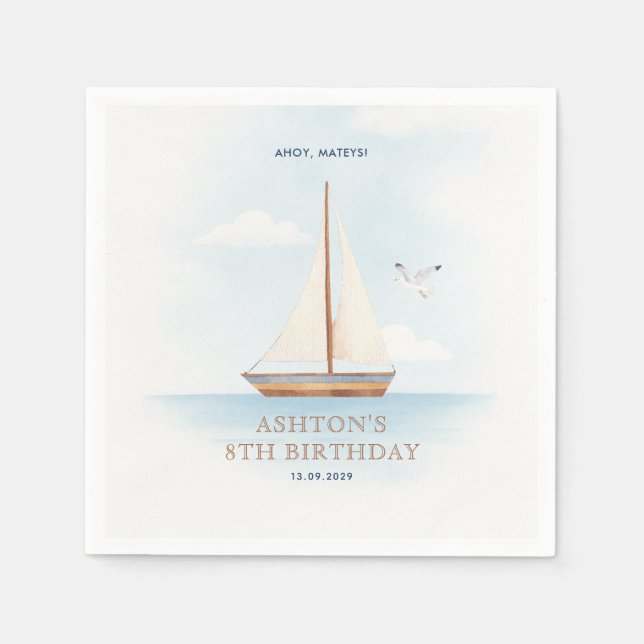 Serviette En Papier Nautical Sailboat  Birthday Party  (Devant)