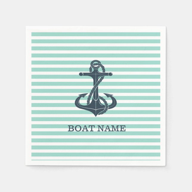 Serviette En Papier Nautique, Ancre, Bandes vertes à la menthe (Devant)