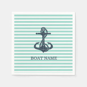 Serviette En Papier Nautique,Ancre,Rayes Vert Menthe