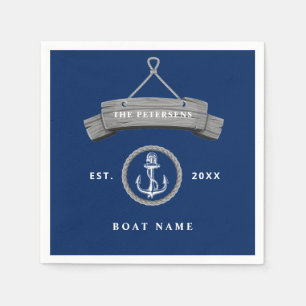 Serviette En Papier Nautique nom de bateau personnalisé famille marin