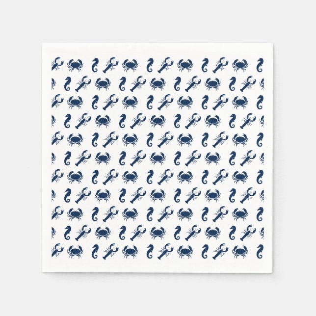 Serviette En Papier Nautique Sea Animaux motifs homard crabe hippocamp (Devant)