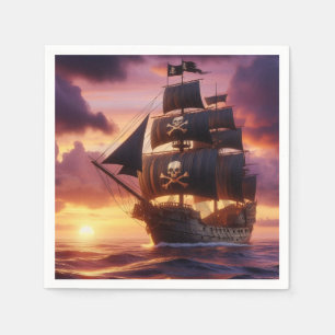 Serviette En Papier Navire pirate au lever/coucher du soleil