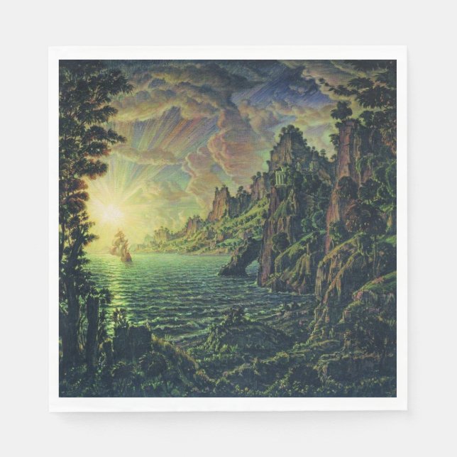 Serviette En Papier Navires : Soleil du soir (par Konstantin Bogaevsky (Devant)