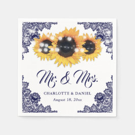 Serviette En Papier Navy Blue Floral Lace Sunflower Wedding