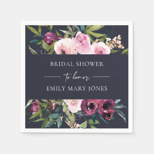 SERVIETTE EN PAPIER NAVY BLUSH BURGUNDY FLEURALES GERBE DE MARIAGE