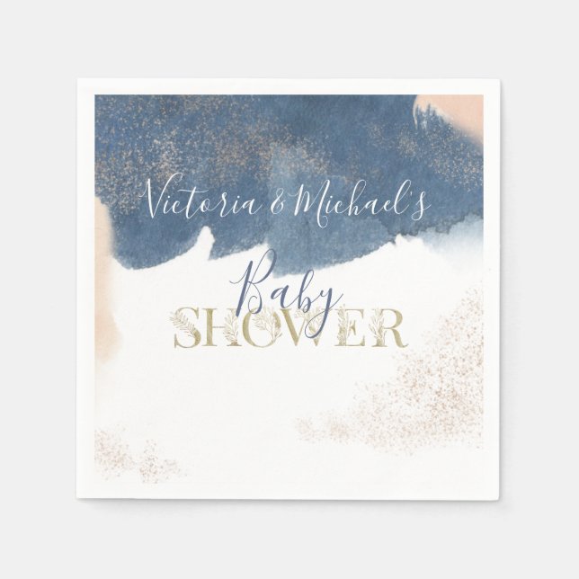Serviette En Papier Navy Blush Gold Bébé Reveal Douche invitation (Devant)