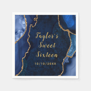 Serviette En Papier Navy et Agate de Marbre Sweet Seize