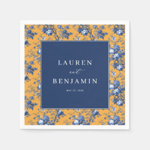 Serviette En Papier Navy et Fleurs Orange Élégantes