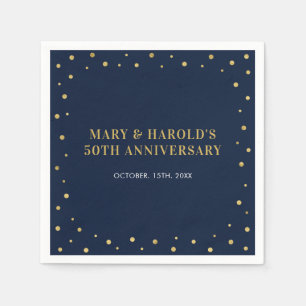 Serviette En Papier Navy & Or   Élégant Anniversaire de Mariage Classi