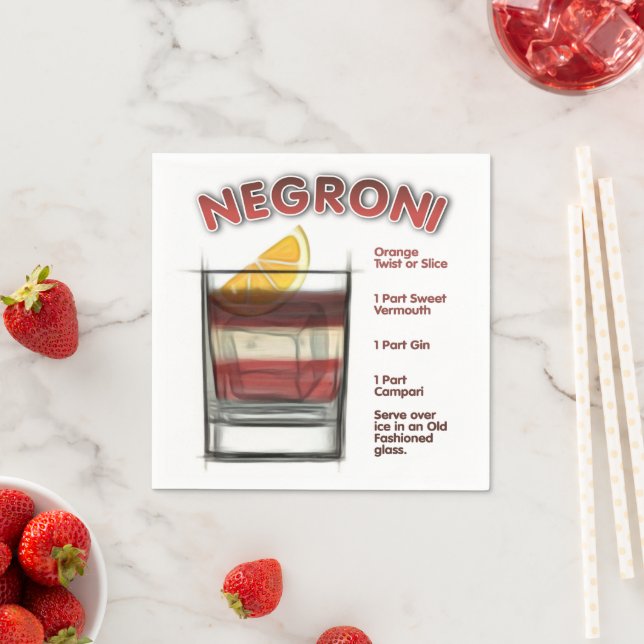 Serviette En Papier NEGRONI Cocktail Recette Art (En situation)