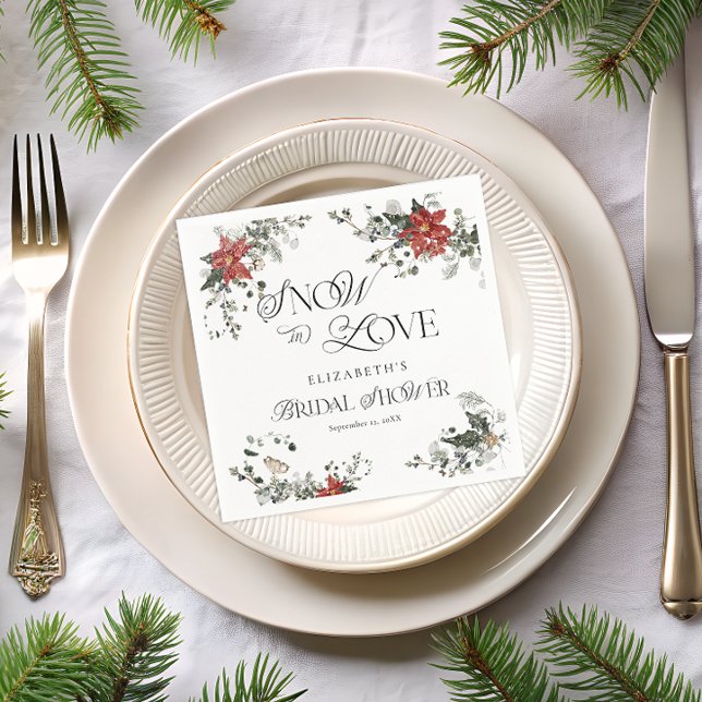 Serviette En Papier Neige en amour Hiver Fête des mariées florale (Créateur téléchargé)