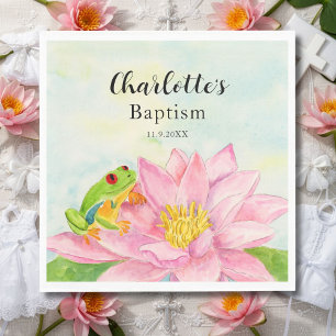 Serviette En Papier Nénuphar rose et grenouille arboricole pour baptêm