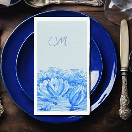 Serviette En Papier nénuphars vintages - bleu monogrammé