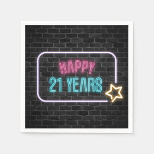 Serviette En Papier Neon 21e Marque d'anniversaire sur mur de briques